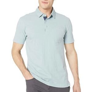 NWT Goodthreads Men's Short Sleeve Jersey Polo Light Aqua 100% Cotton Size XS